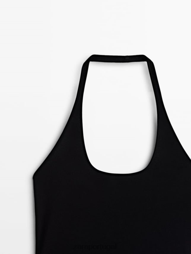 top de algodão com decote quadrado mulheres Zara preto Z2080L852 roupas