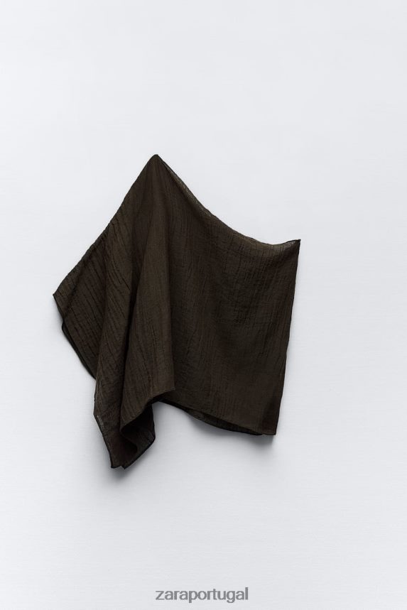 top de mistura de linho assimétrico mulheres Zara marrom escuro Z2080L280 roupas