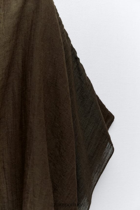 top de mistura de linho assimétrico mulheres Zara marrom escuro Z2080L280 roupas