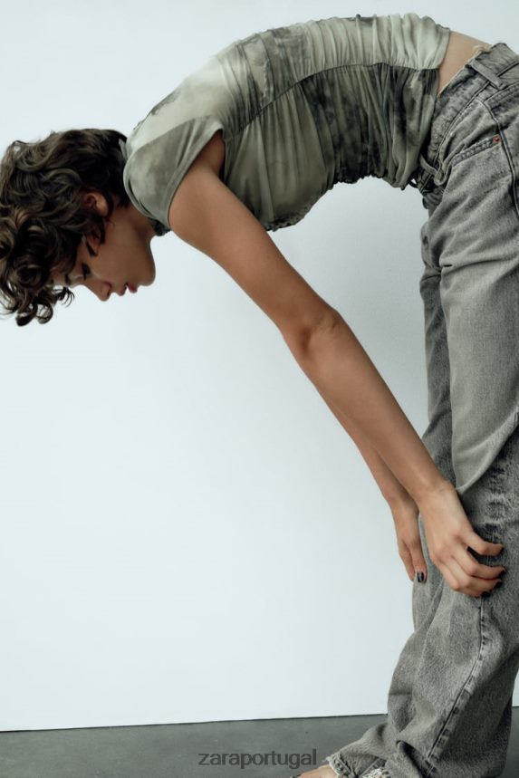 top de tule estampado mulheres Zara verdes Z2080L260 roupas