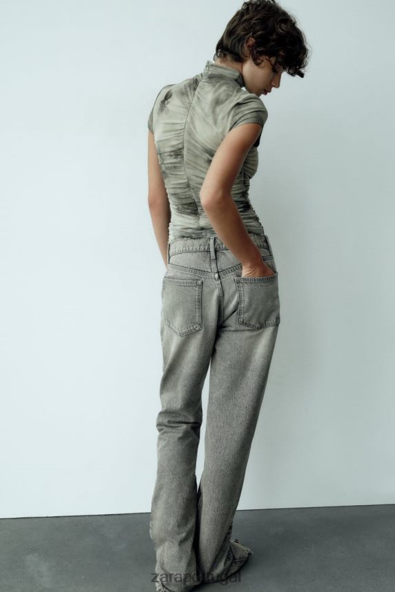 top de tule estampado mulheres Zara verdes Z2080L260 roupas