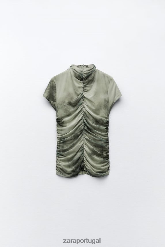 top de tule estampado mulheres Zara verdes Z2080L260 roupas
