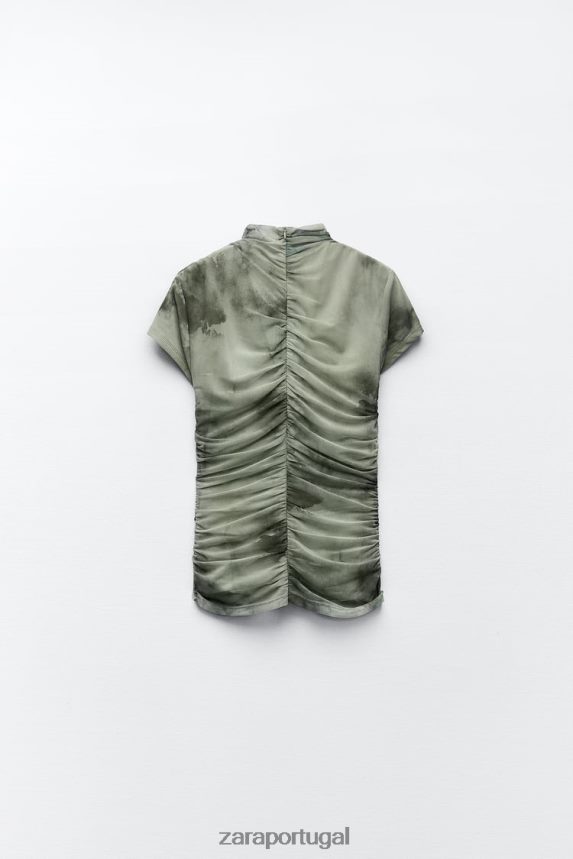 top de tule estampado mulheres Zara verdes Z2080L260 roupas