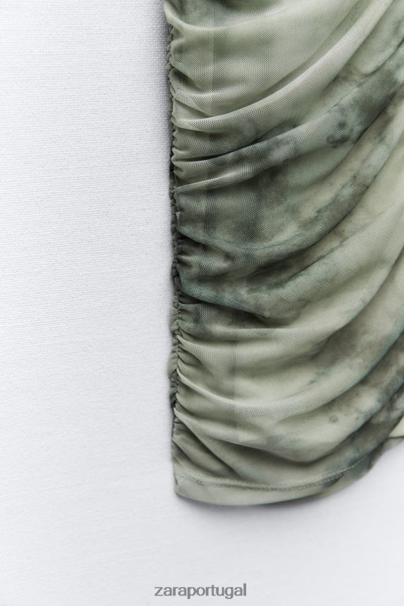top de tule estampado mulheres Zara verdes Z2080L260 roupas