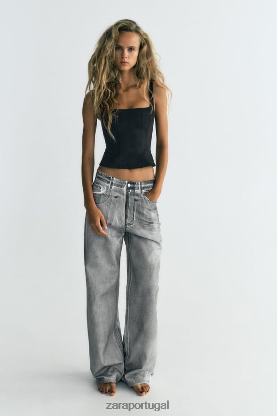 top elástico mulheres Zara preto Z2080L263 roupas