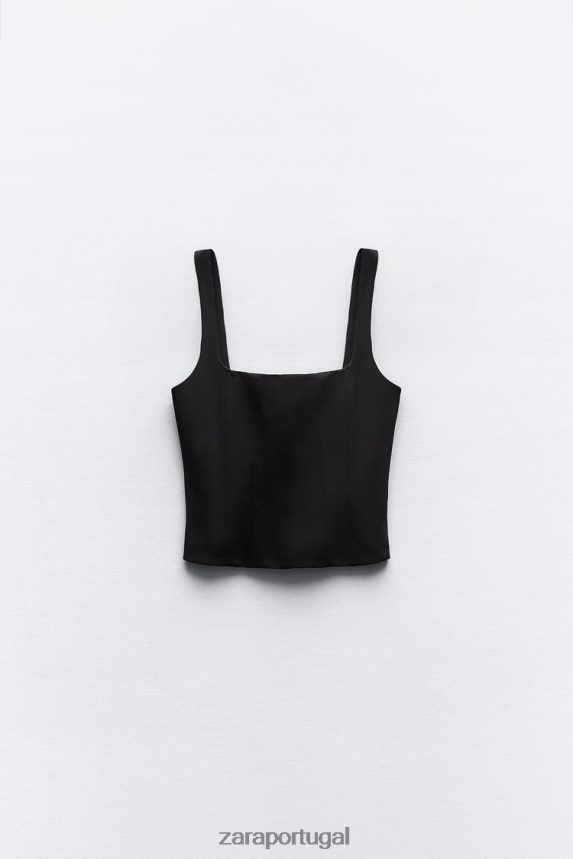 top elástico mulheres Zara preto Z2080L263 roupas