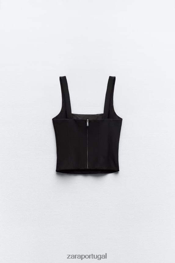 top elástico mulheres Zara preto Z2080L263 roupas