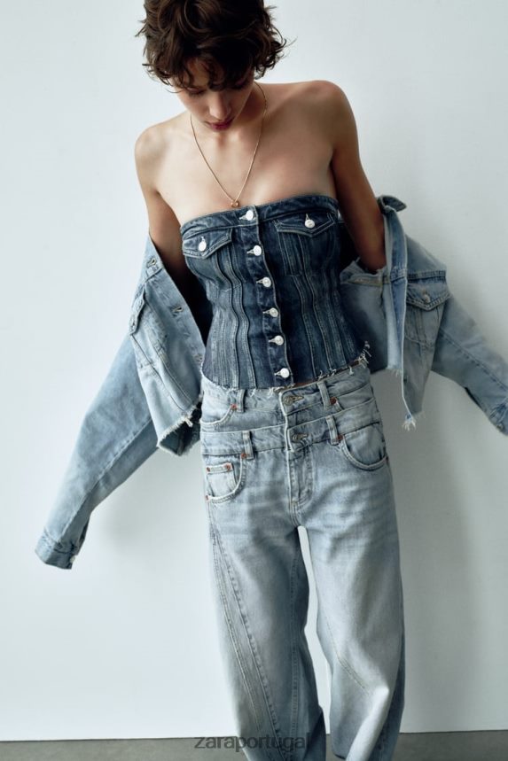 top espartilho jeans trf mulheres Zara azul Z2080L281 roupas