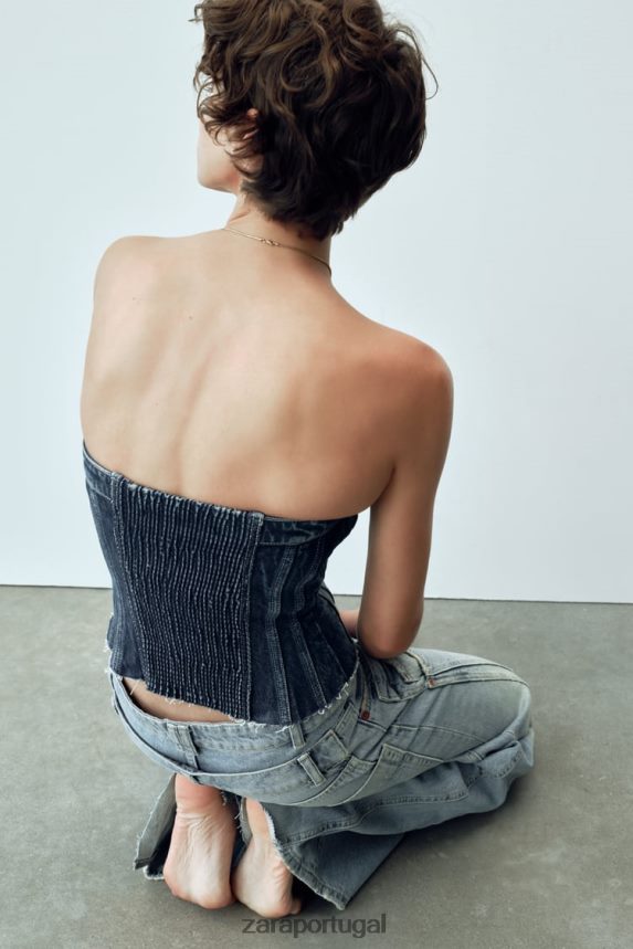 top espartilho jeans trf mulheres Zara azul Z2080L281 roupas