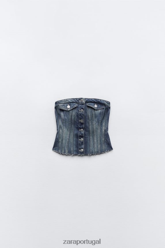 top espartilho jeans trf mulheres Zara azul Z2080L281 roupas