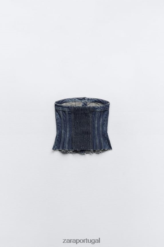 top espartilho jeans trf mulheres Zara azul Z2080L281 roupas