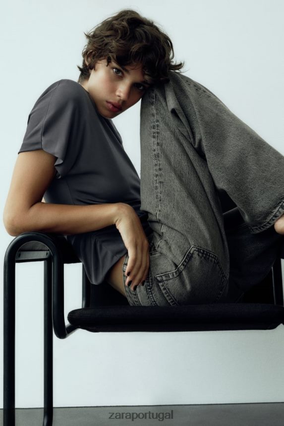 top franzido lateral mulheres Zara cinza antracite Z2080L258 roupas