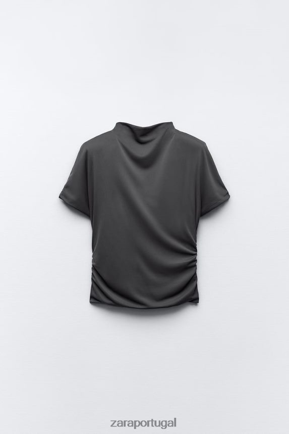 top franzido lateral mulheres Zara cinza antracite Z2080L258 roupas