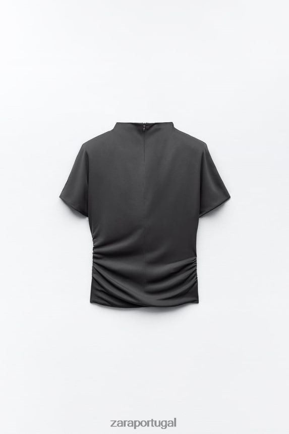 top franzido lateral mulheres Zara cinza antracite Z2080L258 roupas
