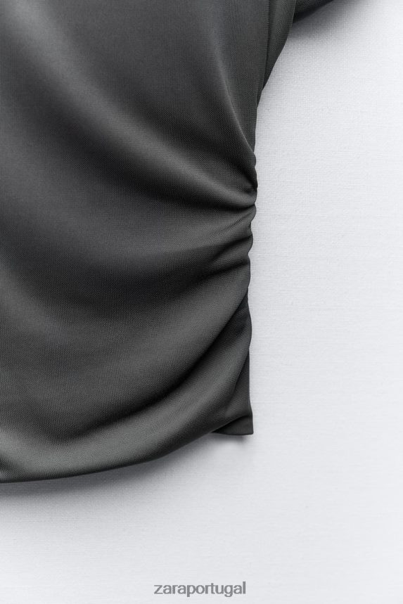 top franzido lateral mulheres Zara cinza antracite Z2080L258 roupas