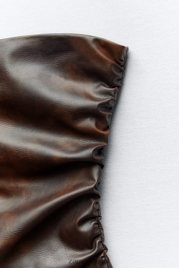 top sem alças de couro sintético mulheres Zara marrom escuro Z2080L265 roupas